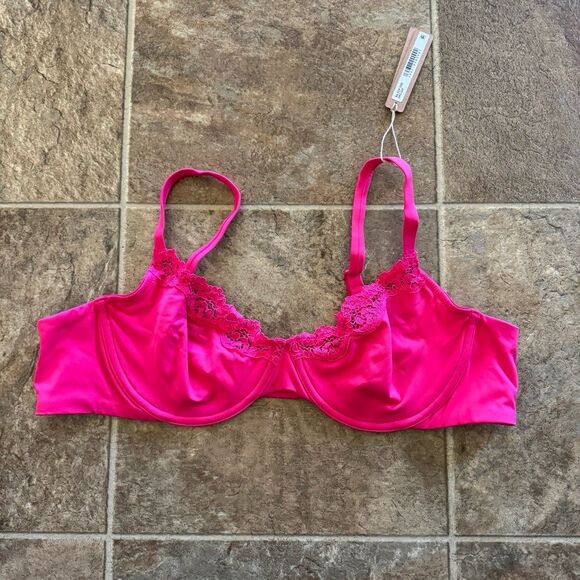Skims Fits Everybody Lace Underwire Bra Neon Rose Size 42A - Picture 1 of 8